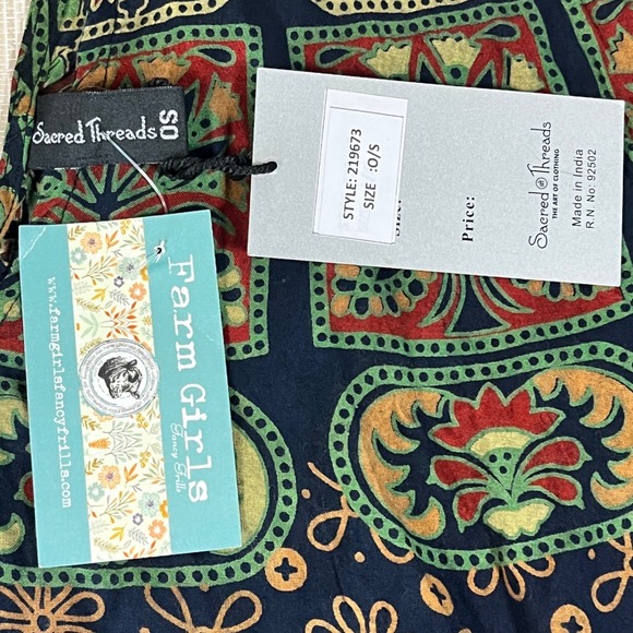 Sacred Threads Womens Boho Block Handkerchief Hem Rayon Tunic Top Navy OS NWT - Picture 5 of 11